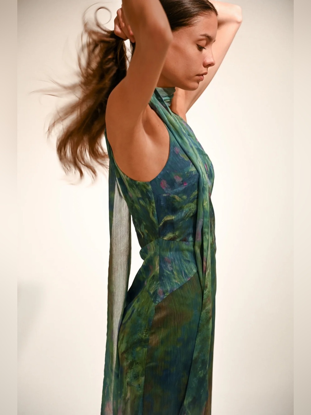Yellow The Label Monet Dress in Irises Green Print - Picture 4 of 14